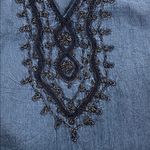 Boho Metallic Embroidered Lightweight Denim BlueTank Top Tassel Tie Blue Photo 3
