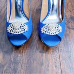 Badgley Mischka • Goodie Peep Toe Pumps satin jeweled Royal Blue Silk crystal Photo 3