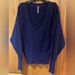 Free People  Navy Blue Allure Rib Knit Slouchy‎ V-Neck Pullover Sweater Size XS Photo 10