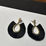 Loft Signed Gold Tone Dangle Drop Lot Of 2 Pierced Earrings Black Fringe Photo 0