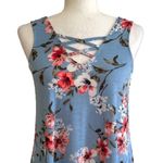 Three Pink Hearts Blue Floral Sleeveless Handkerchief Tunic Top Dress XS NEW Photo 2