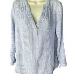 Old Navy  Denim Blue & White Pinstripe Long Sleeve Linen Top ~ Women's SMALL Photo 0