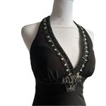 Cache Womens Size 2 Black Beaded Embellished Halter Dress Formal Dance Photo 2