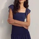 Aritzia Wilfred eldorado smocked crepe mini dress in classic navy Size Small Blue Photo 0