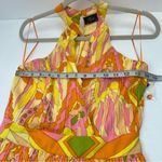 Milk & Honey Brightly Colored Geometric Pattern Pleated Halter Dress Small NEW Yellow Photo 5