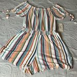 Derek Heart  Vibrant Orange and GREEN short Romper with Vertical Stripes Photo 0
