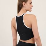 Athleta SeaBreeze Bikini Black Crop Top with White Trim size large Photo 1