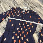 Parker  Bell Sleeve 100% Silk Dress XS Navy Dot Print $299 Pintuck V-Neck Photo 6