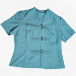 1950s Vintage Teal Black Houndstooth Button Down Fitted Blouse Jacket Size Large Gray Photo 1