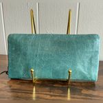 Rare NWOT Modern Green Zip Around Distressed Leather Hobo International Wallet Yellow Photo 2