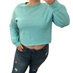Flirtitude Active SMALL Lightweight Blue Striped Raw Hem Cropped Sweatshirt Photo 1