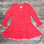 Pomander Place Hot Pink Ikat Kenzo V Neck Long Puff Sleeve Oversized Tier Dress Photo 5