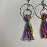 None Rainbow Tassel Fringe Double Hoop Earrings Silver Photo 4