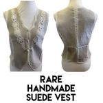 Handmade Suede Crochet Lace Beige/Cream RARE Boho Chic Vest Size Small Photo 1