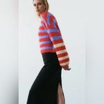 ZARA Chunky Knit Crew Neck Oversized Striped Sweater Balloon Sleeves Size Small Photo 3