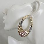 Gold Filled Tri Color Plated Scalloped Hollow Hoop Earrings Photo 3
