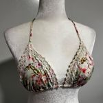 H&M Floral Halter Bikini Top Crochet Trim Blue Pink White Summer Women's Size 10 Photo 0