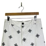 ZARA  White Wide Leg Cropped Pants Black Geometric Embroidery Size L Photo 1