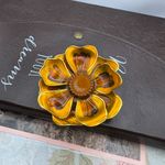 Vintage Enamel Flower Brooch Made in Germany Gold Amber Statement Pin Yellow Photo 2