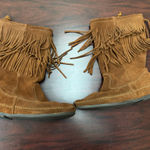 Minnetonka Two Layer Fringe Calf High Suede Leather Moccasin Boots Size 9 Photo 1