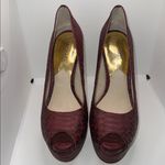 Michael Kors  Milan Platform Peep Toe Heels Burgundy Snakeskin Print Women’s 9 Photo 1