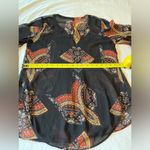 Daniel Rainn Split Neck Long Sleeve Sheer Tunic Blouse Black Scarf Print Size M Photo 6