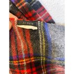 J. Crew Tartan Plaid Pom Pom Trim Holiday Scarf Gray Red Blue EUC OS Winter Photo 2