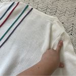 Vintage Rainbow Stripe Design V Neck Long Sleeve Cardigan Beige (Small) classic White Photo 3