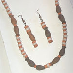 MAKU Brown and Cream Pottery Beaded Boho Necklace and Earring Set Photo 0