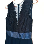 Theia Women's Blue Dramatic Lace Neck Formal Evening Deep Midnight Gown Size 4 Photo 6