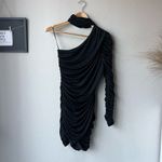 Aliette Black Ruched Bodycon Cut Out Mock Neck Long Sleeve Mini Dress Size 4 Black Photo 2