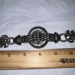 Vintage Silver Tone Large Black Stone with Flower and Rhinestone Embellishments Photo 9