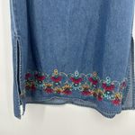Vintage Agapo Denim Midi Dress Floral Embroidered Sleeveless Side Slits Size M Blue Size M Photo 3