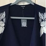 J. Peterman Navy Blue Floral Open Wrap Cardigan Sweater 100% Merino Wool Size L Size L Photo 1