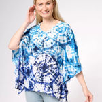 Belle Kim Gravel Tie Dye Woven Aloha Poncho Size XL Blue Kaftan Lightweight Photo 0