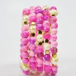 Freshwater Pearl Agate Memory Wire Beaded Bracelet Pink Photo 1