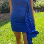 Amur Kayleigh Pleated Satin Mini Dress Cobalt Blue Womens Size 8 Photo 2