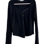 We The Free Free People Black Wild Hearts Henley 100% Cotton Long Sleeves Shirt Photo 0