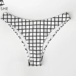 Cupshe White Black Windowpane Plaid Cheeky Thong High Leg Bikini Bottoms M NWT Photo 0