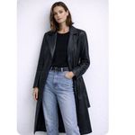 Vintage Winlit Butter Leather Belted Trench Coat Small Black Photo 2