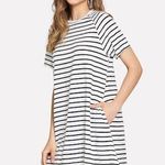SheIn Dress Stripes Lace Hem Short Sleeve Raglan Black White Size Small Photo 0