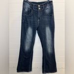 Dark Wash Denim Jeans Flared XL embroidered distressed Cowgirl Western Blue Size 14 Photo 2