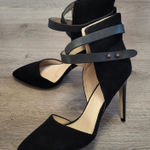joe's jeans Laney Ankle Wrap Heels Black Suede Pumps Stiletto Pointed Toe sz 8.5 Photo 0