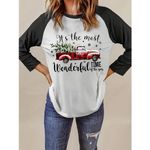 Buffalo Plaid Red Truck Christmas Raglan Tee Women’s 3XL Graphic Holiday Top White Size 3X Photo 1