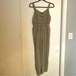 Romeo + Juliet Couture Romeo + Juliet Sage Green and Ivory Pinstripe Jumpsuit Women’s Medium Linen Photo 3