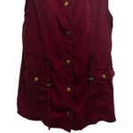 Cato  Drawstring Utility Cargo Military Inspired Vest Burgundy Maroon Red Button Photo 4