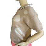 VINTAGE 1980'S ANDENE BEIGE & CREAM POLKADOT SILK BLEND SHORT SLEEVE SWEATER (M) Tan Size M Photo 3