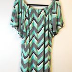 Naïf Blouse Black Teal & White Chevron Scoop Neck Flutter Sleeve Top Sz 2X EUC Photo 3
