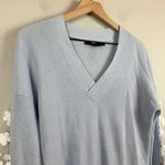 French Connection Caballo Sweater Women XS Blue Lace Arm Panel Boho Coquette Photo 4