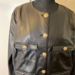 H&M 19. Black Collarless Faux Leather with Gold Buttons Jacket Size X-Large Photo 5